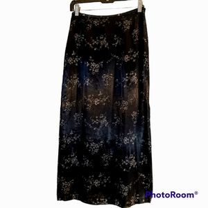 Vintage Black Satin Print High Waisted Pencil Skirt